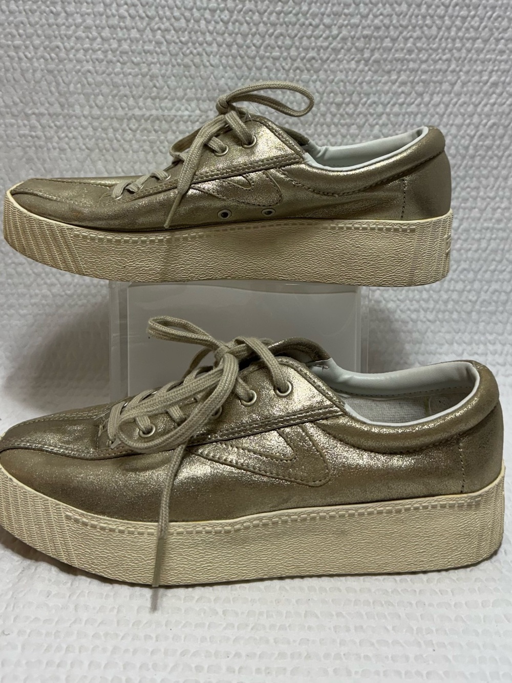 Tretorn Metallic Gold Platform Lace-Up Sneakers - Women's 8